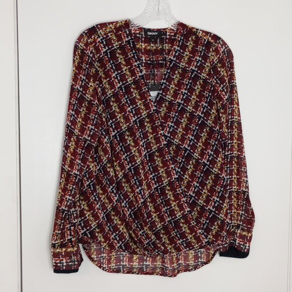 DKNY Drapey Wrap-Front Print Blouse - Picture 1 of 8